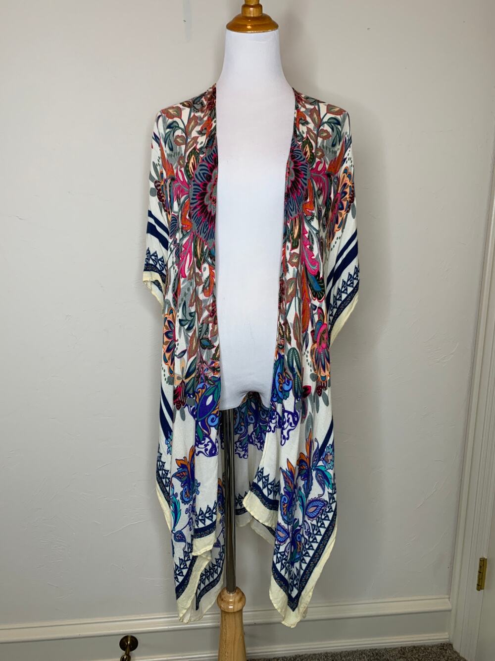Boho Floral Open Front Kimono Shawl Duster OSFM
